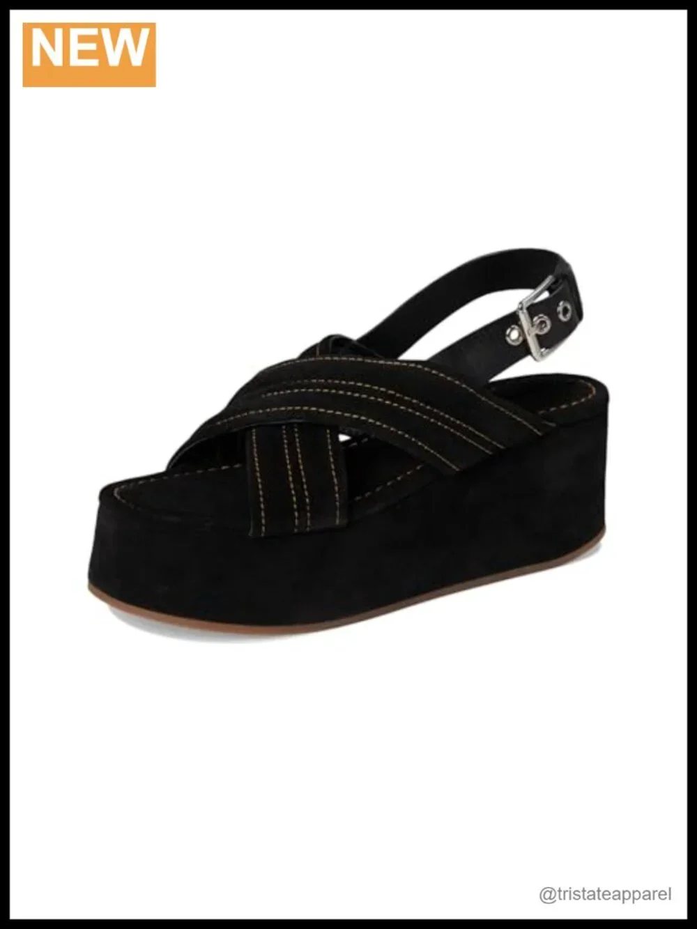Crisscross Leather Slingback Platform Sandals Adjustable Buckle